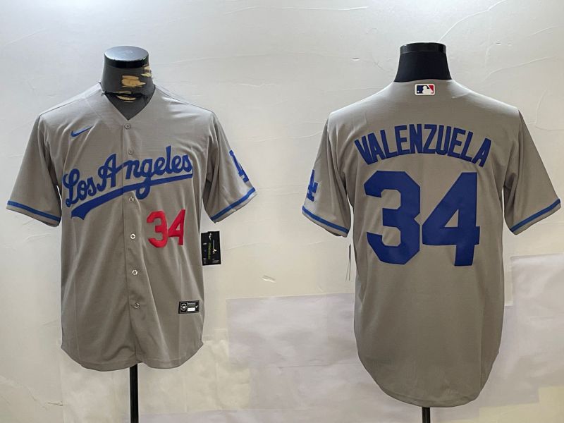 Men Los Angeles Dodgers #34 Valenzuela Grey Game 2024 Nike MLB Jersey style 10293->los angeles dodgers->MLB Jersey